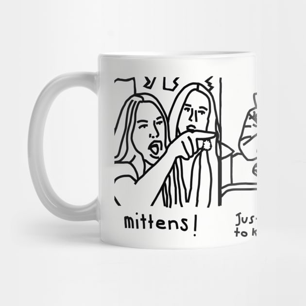 Woman Yelling Mittens at Bernie Sanders Line Drawing by ellenhenryart